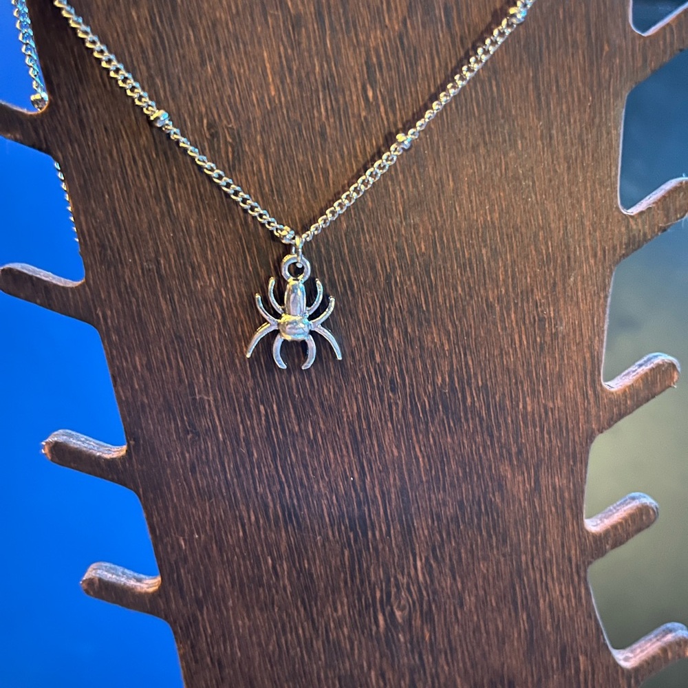 Silver Spider Pendant Necklace - Silver